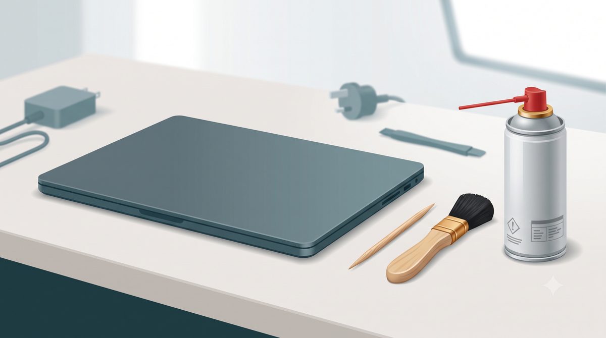 Illustration of a laptop charging port being repaired on the board