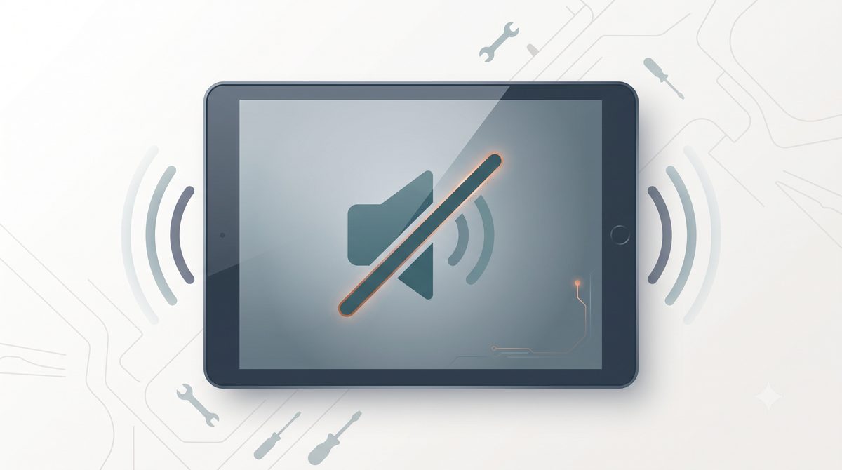 Illustration of a tablet with a muted, crossed-out speaker symbol