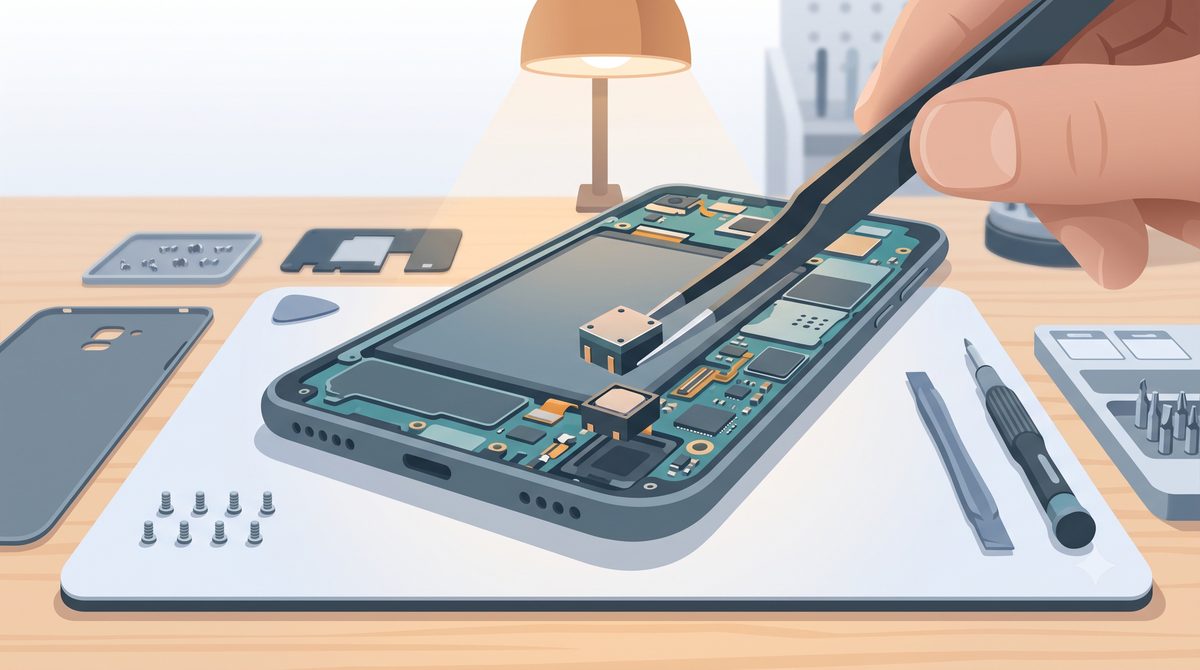 Illustration of a smartphone secured with a padlock and face-scan outline
