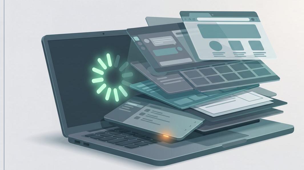 Illustration of freeing storage and trimming startup apps on a laptop
