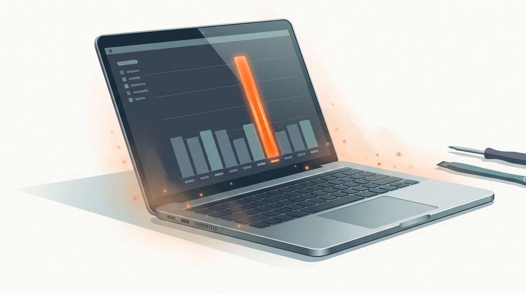 Illustration of a laptop activity monitor showing one heavy process