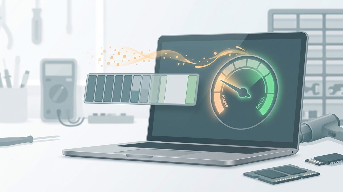 Illustration of freeing storage and easing memory pressure on a laptop