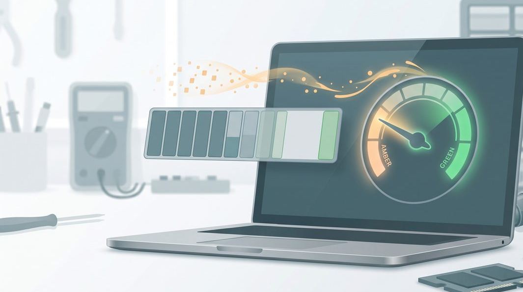 Illustration of freeing storage and easing memory pressure on a laptop
