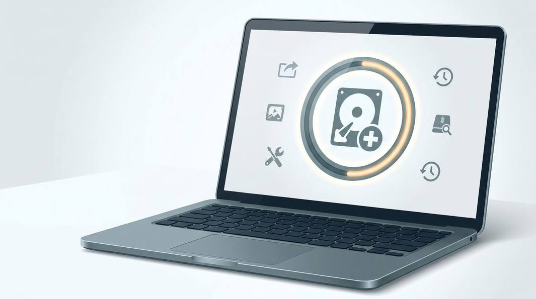 Illustration of running disk-utility first aid on a laptop in recovery