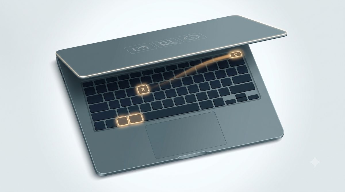 Illustration of entering recovery mode on a laptop via a key combination
