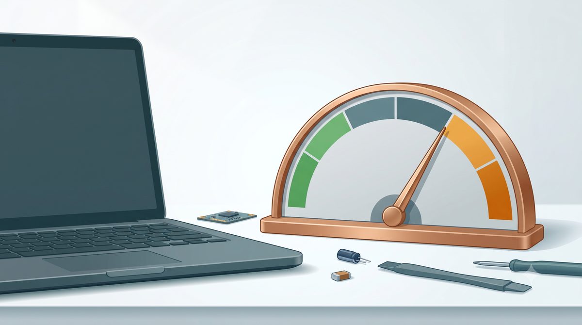 Illustration of a laptop repair cost threshold gauge