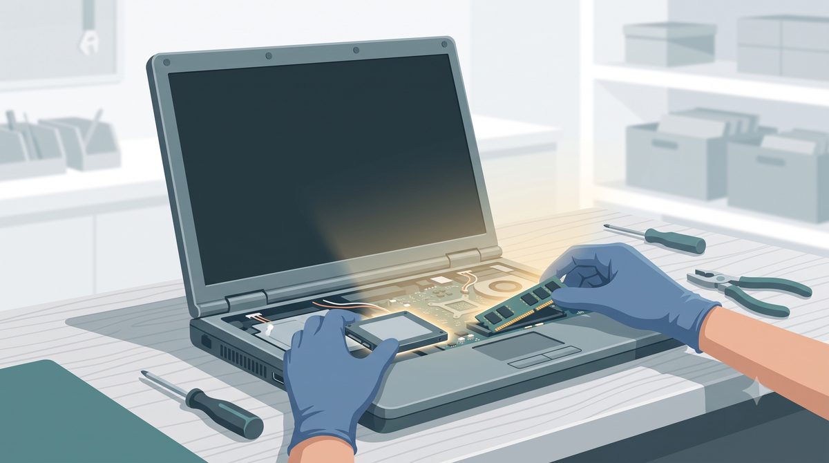 Illustration of extending a laptop's life with an SSD and RAM upgrade