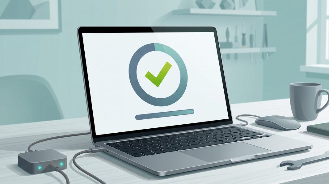 Illustration of a laptop completing an erase-all-content factory reset